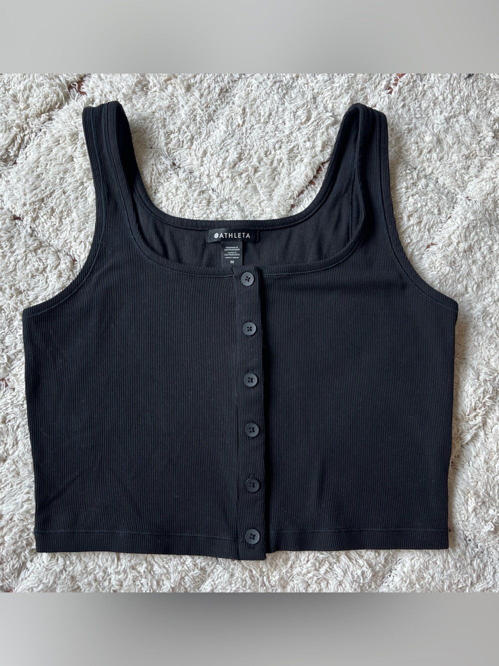 Athleta Black Ribbed Button-Front Tank, Size M